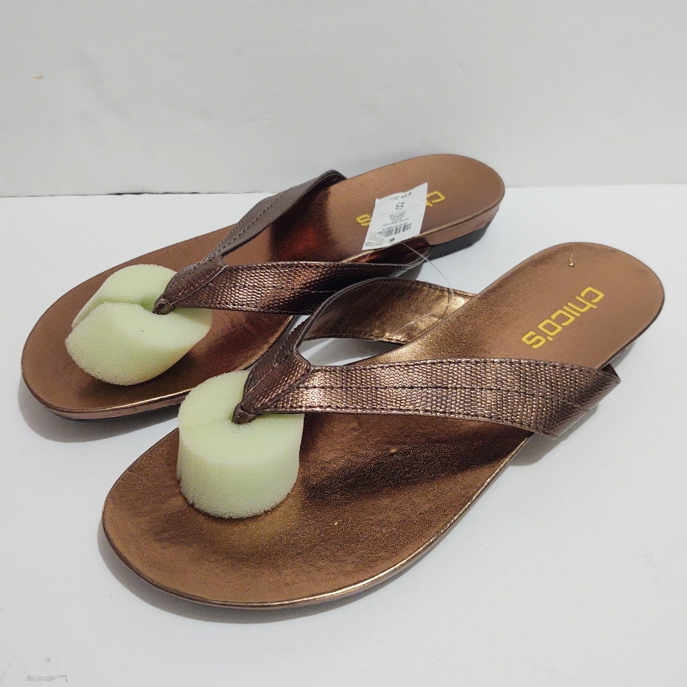 NWT Chico's Thong Ricky Sandal Bronze Sz 8